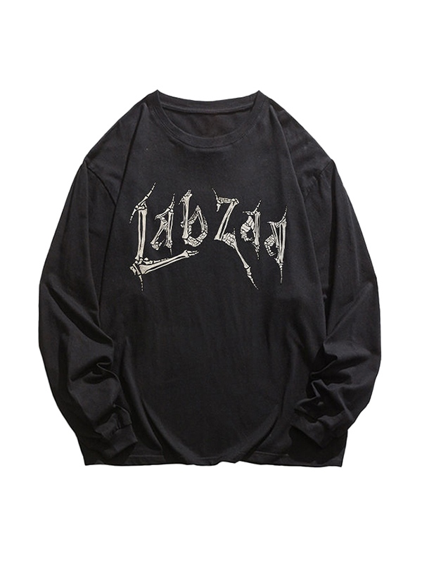 Camiseta de manga larga con estampado de calavera estilo americano para hombre-1