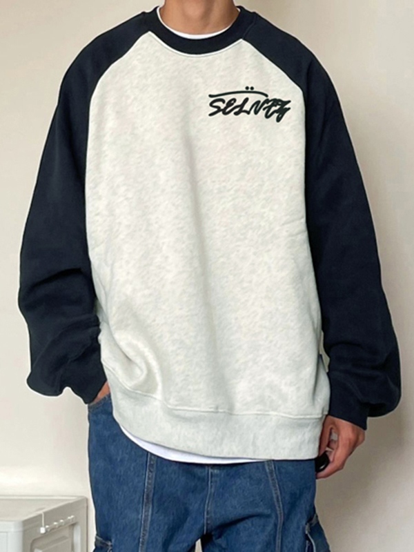 Sudadera holgada raglán con estampado de letras para hombre-2