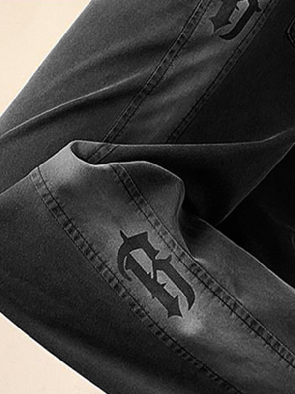 Vaqueros de pierna recta con cordón y estampado vintage para hombre-1