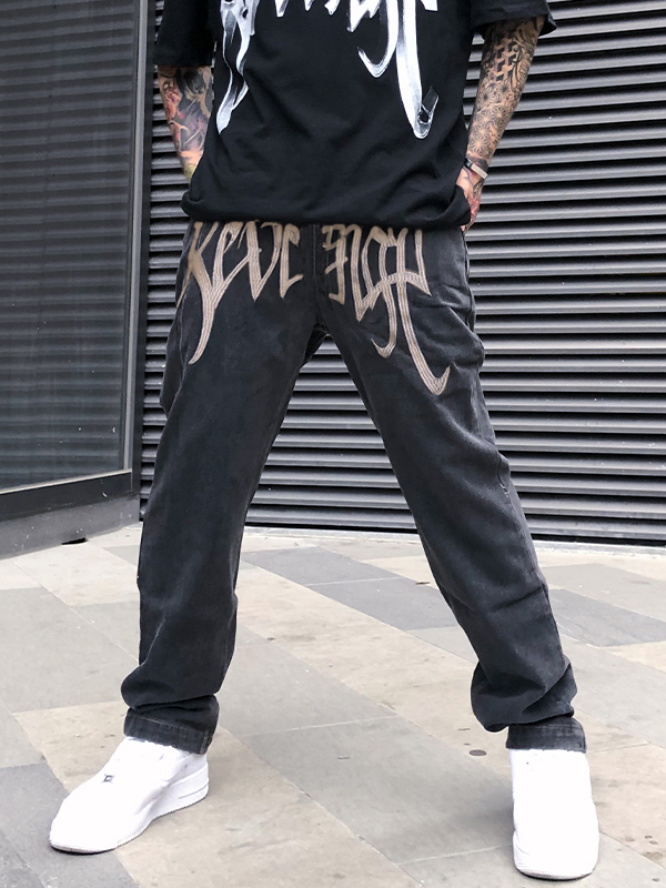 Jeans de pierna recta Washed Revenge para hombre-1