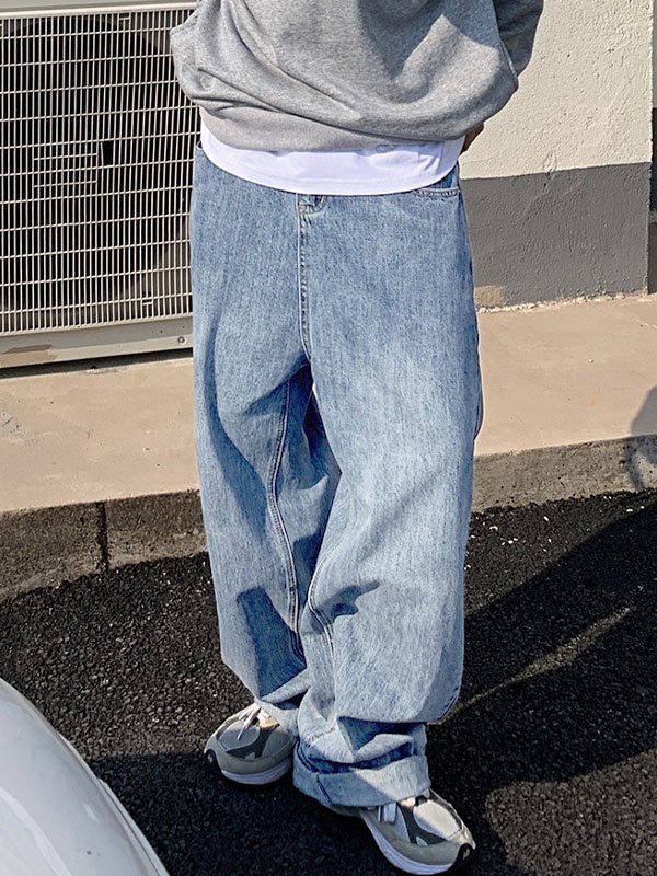 Vaqueros sueltos vintage con lavado claro para hombre-1