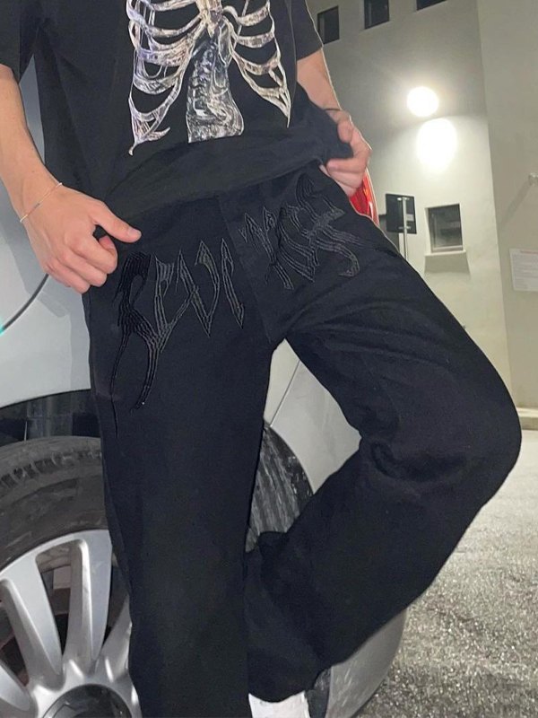 Jeans de pierna recta Washed Revenge para hombre-1