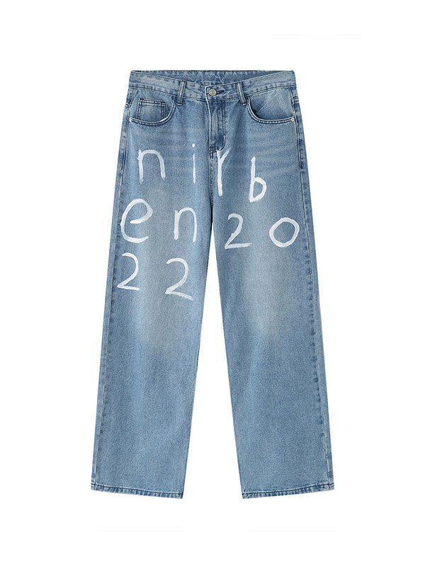 Jeans sueltos con estampado de letras para hombre-6
