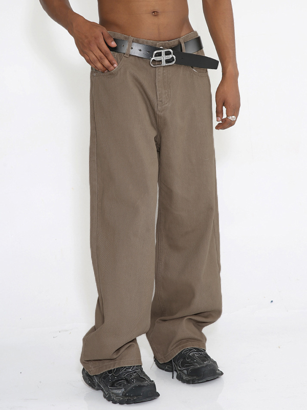 Vaqueros sueltos de color liso con cintura media alta simple-2