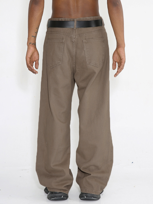 Vaqueros sueltos de color liso con cintura media alta simple-1