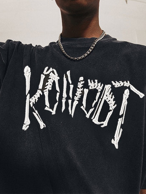 Camiseta extragrande de manga corta con estampado de calaveras viejas lavadas para hombre-2
