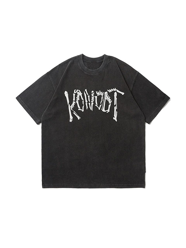 Camiseta extragrande de manga corta con estampado de calaveras viejas lavadas para hombre-3