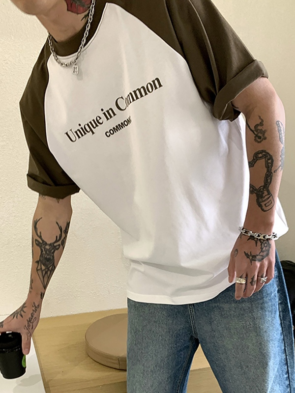 Camiseta de manga corta raglán con estampado de letras para hombre-1