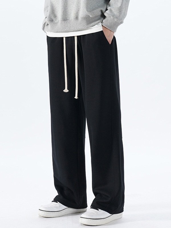 Pantalones de chándal sueltos de color sólido simple para hombre-3