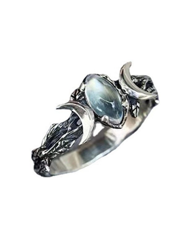 Anillo de luna creciente adornado con piedra-3