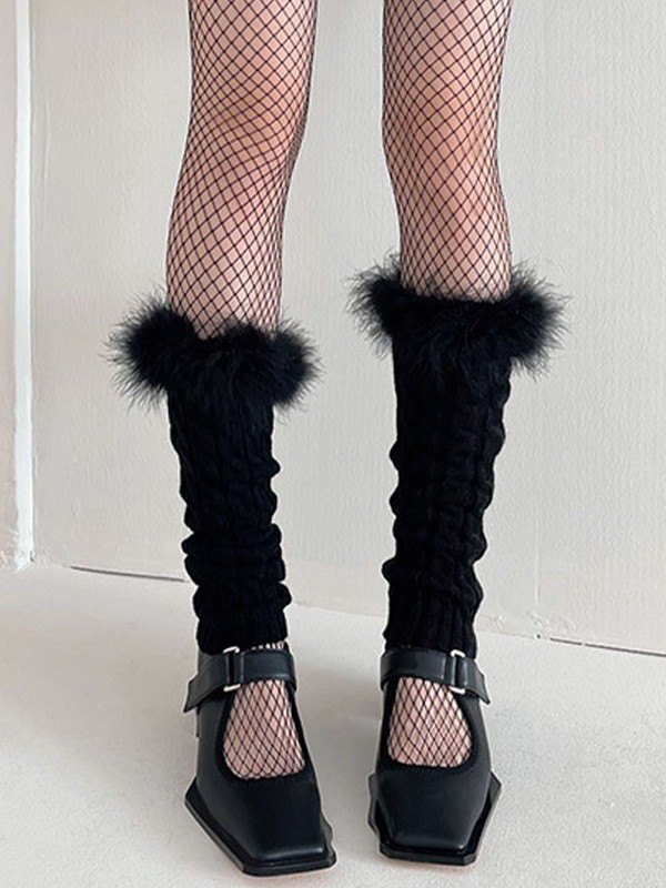 Calcetines de punto trenzado con ribetes borrosos-1