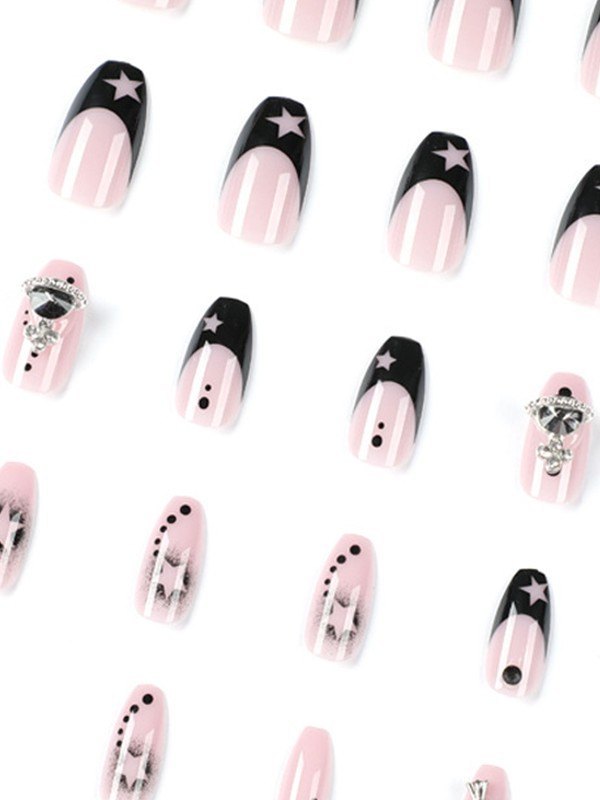 24 piezas de diamantes de imitación Cosmos Star Press On Nails-2