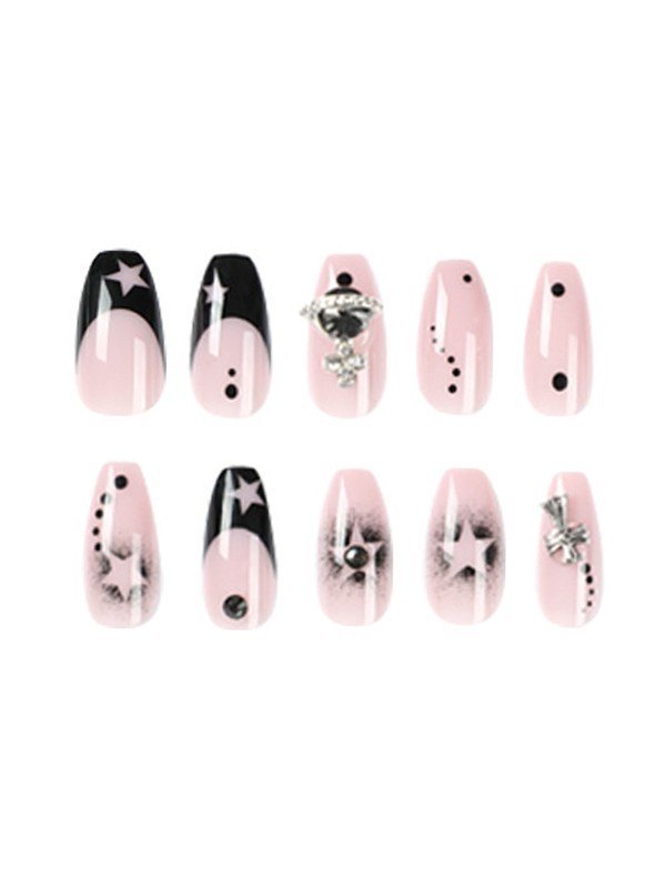 24 piezas de diamantes de imitación Cosmos Star Press On Nails-3