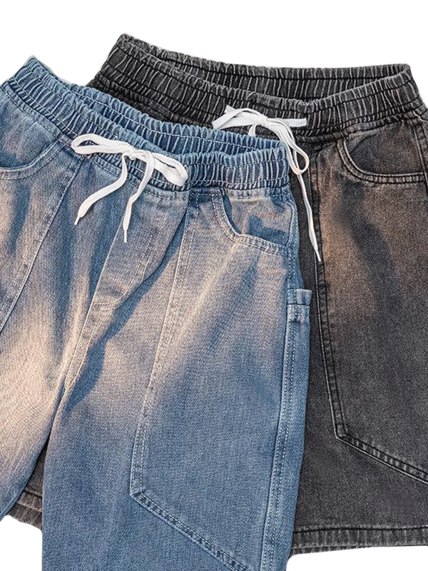 Shorts vaqueros sueltos con lavado vintage para hombre-4